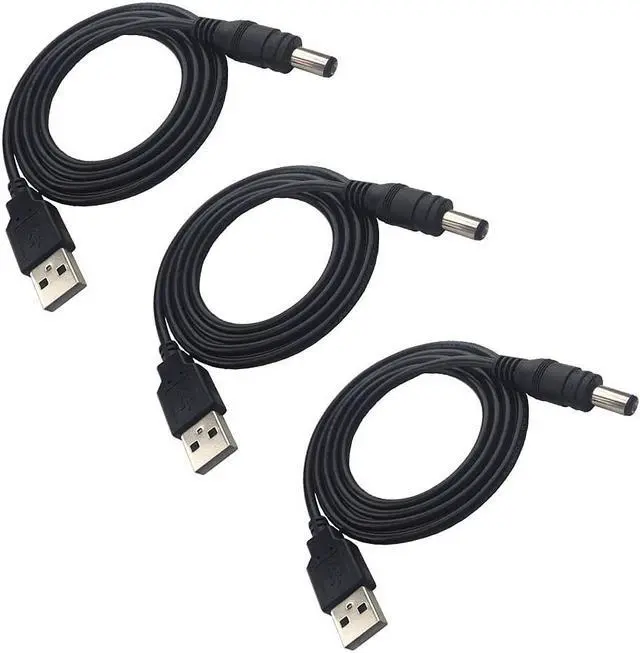 Main image of 3 PCS 1m Extension Cable USB to DC Cable - 5V USB 2.0 Port Male to DC 5V Male 5.5mm x 2.1mm Power Cord (3.3ft)