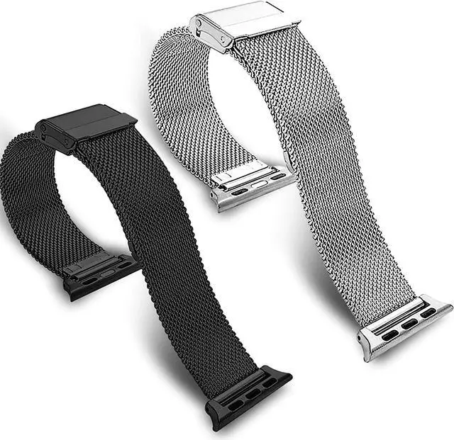 Alt view image 2 of 7 - 2 Pack Bands Compatible with Apple Watch Band 38mm 40mm iWatch Bands 42mm 44mm with Case Women Men,Stainless Steel Mesh Sport Replacement Strap with Protective Case for iWatch Series 6/5/4/3/2/1,SE