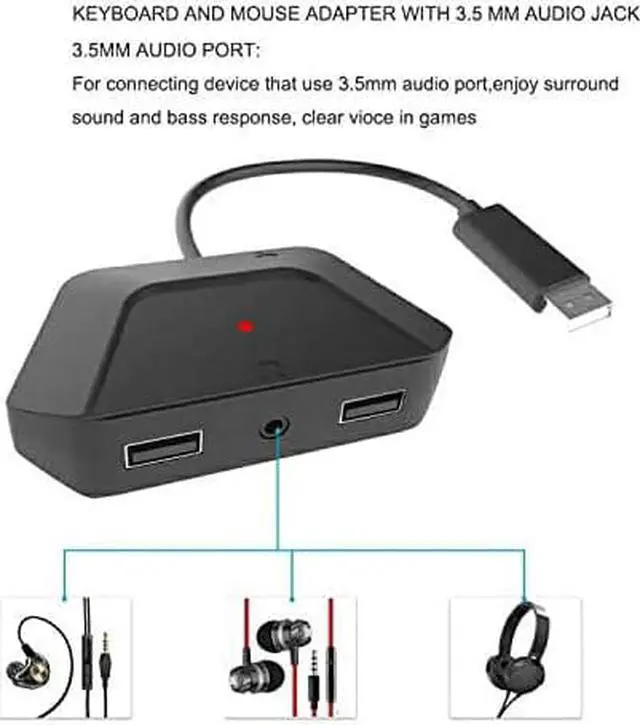 Alt view image 4 of 7 - Keyboard and Mouse Adapter with 3.5mm Audio Jack Compatible with Nintendo Switch, Xbox One, PS4, PS3. Perfect for Games Like FPS, TPS, RPG and RTS