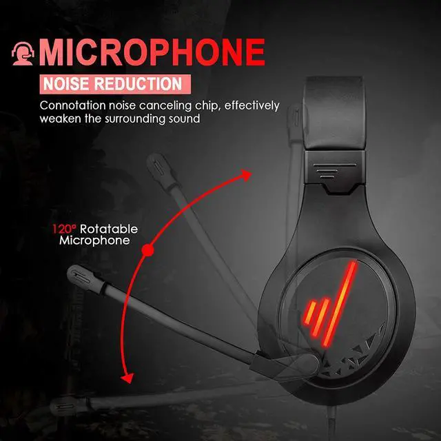 Alt view image 4 of 7 - PC Gaming Headphone with Microphone PS5 Gaming Headset with 7.1 Surround Sound Stereo for PS4 Switch,Omnidirectional Microphone Vibration LED Light,Compatible with Mac/Laptop