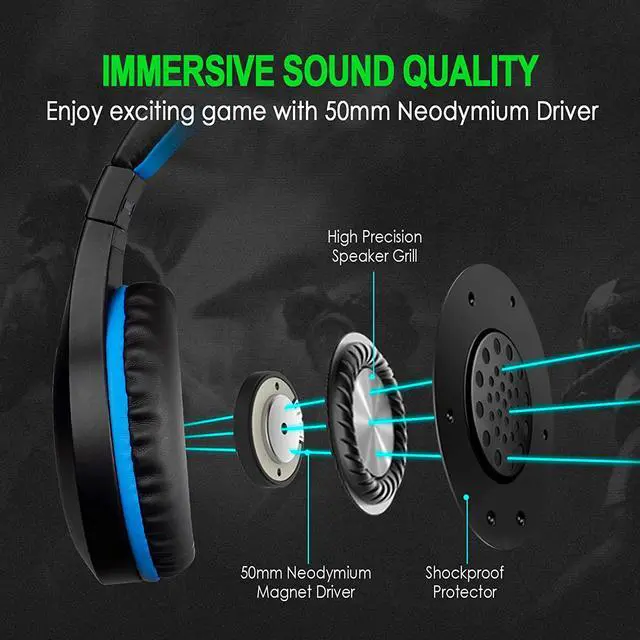 Alt view image 3 of 7 - PC Gaming Headphone with Microphone PS5 Gaming Headset with 7.1 Surround Sound Stereo for PS4 Switch,Omnidirectional Microphone Vibration LED Light,Compatible with Mac/Laptop