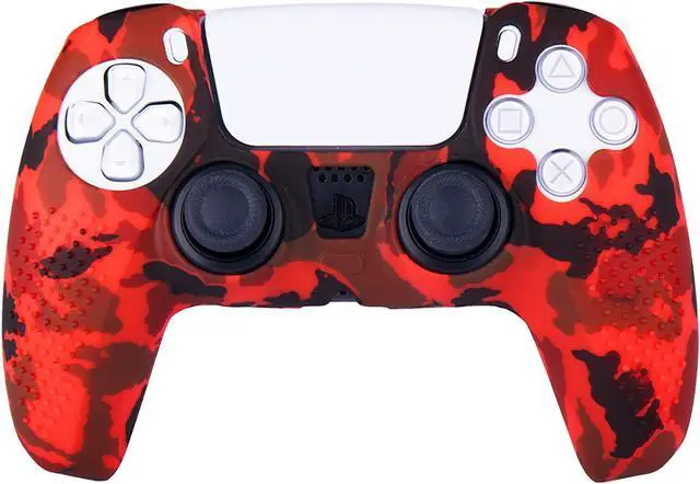 Alt view image 3 of 7 - Studded Printing Silicone Cover Skin Case for Sony PS5 Dualsense Controller x 2(Camouflage Red+Blue) with Pro Thumb Grips x 10