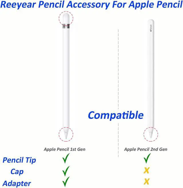 Alt view image 2 of 7 - Replacement Apple Pencil Accessories Combo for Apple Pencil Tips + Ipencil Magnetic Replacement Caps + Charging Adpater for Apple Pencil Compatible for Apple Pencil 1st Gen & 2nd Gen