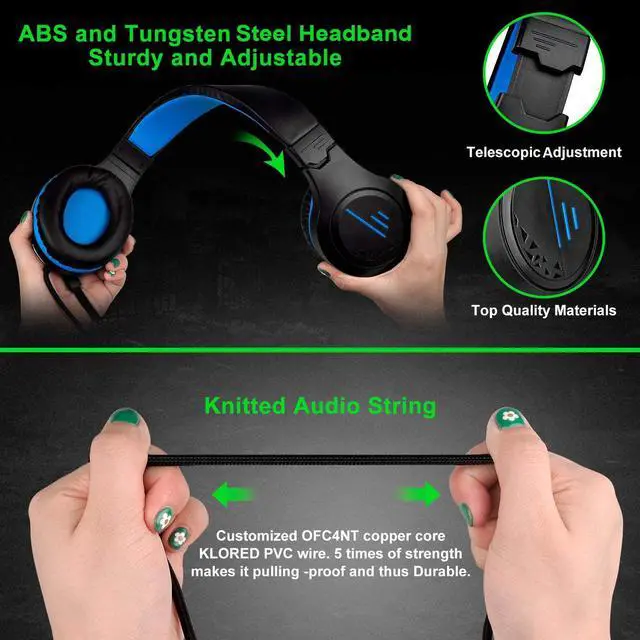 Alt view image 5 of 7 - PC Gaming Headphone with Microphone PS5 Gaming Headset with 7.1 Surround Sound Stereo for PS4 Switch,Omnidirectional Microphone Vibration LED Light,Compatible with Mac/Laptop