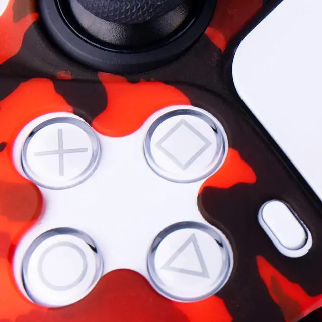 Alt view image 5 of 7 - Studded Printing Silicone Cover Skin Case for Sony PS5 Dualsense Controller x 2(Camouflage Red+Blue) with Pro Thumb Grips x 10