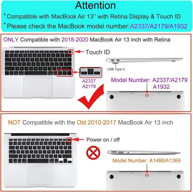Alt view image 2 of 6 - Compatible with MacBook Air 13 inch Case 2020 2019 2018 Release A2337 M1 A2179 A1932 Retina Display with Touch ID, Protective Plastic Hard Shell Case & Keyboard Cover Skin