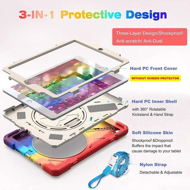 Alt view image 6 of 6 - iPad Case 6th 5th Generation Case Protective Cover with Pencil Holder, Shoulder Strap, Hand Strap, Kickstand for Apple iPad 9.7 inch 2018 2017