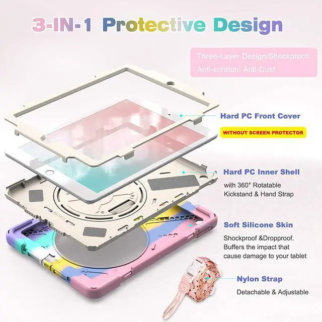 Alt view image 6 of 6 - iPad Case 6th 5th Generation Case Protective Cover with Pencil Holder, Shoulder Strap, Hand Strap, Kickstand for Apple iPad 9.7 inch 2018 2017