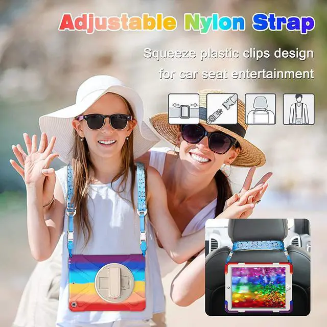 Alt view image 5 of 6 - iPad Case 6th 5th Generation Case Protective Cover with Pencil Holder, Shoulder Strap, Hand Strap, Kickstand for Apple iPad 9.7 inch 2018 2017
