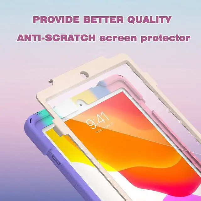 Alt view image 3 of 7 - iPad Case 7th 8th Generation 10.2 Inch Heavy Duty Kids Case with Pencil Holder Screen Protector Pencil Cap Holder Hand Strap Carrying Strap Kickstand for iPad 8 7 10.2 2020 2019