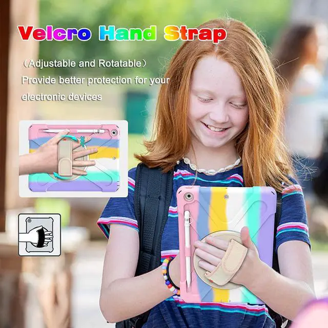 Alt view image 4 of 7 - iPad Case 7th 8th Generation 10.2 Inch Heavy Duty Kids Case with Pencil Holder Screen Protector Pencil Cap Holder Hand Strap Carrying Strap Kickstand for iPad 8 7 10.2 2020 2019