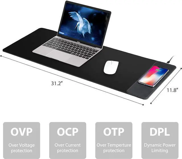 Alt view image 7 of 7 - Wireless Charger Mouse Desk Pad - 31.2" x 11.8" 10W Office Desktop Qi Fast Wireless Charging Waterproof PU Leather Large Mouse Pad Mouse Mat for iPhone 12 Pro 11 Pro/Xs Max/XR Samsung Galaxy S10/S9/S8
