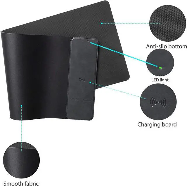 Alt view image 6 of 7 - Wireless Charger Mouse Desk Pad - 31.2" x 11.8" 10W Office Desktop Qi Fast Wireless Charging Waterproof PU Leather Large Mouse Pad Mouse Mat for iPhone 12 Pro 11 Pro/Xs Max/XR Samsung Galaxy S10/S9/S8