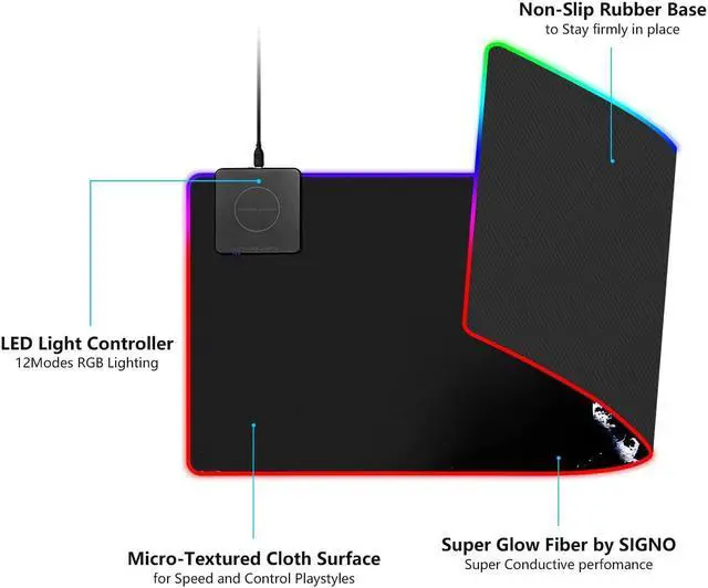 Alt view image 4 of 7 - 10W Wireless Charger Extended Mouse Pad , Soft LED Gaming Keyboard Mat Wireless Charging Large Mousepad Non Slip Rubber Base 31.5x11.8 inch
