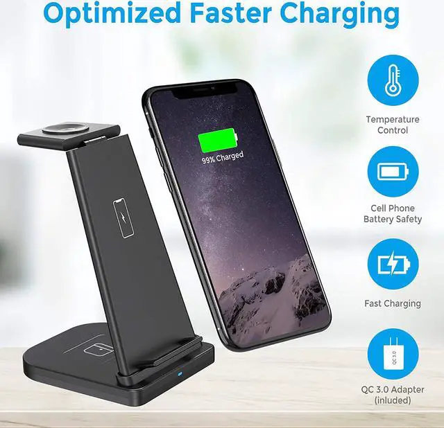 Alt view image 2 of 7 - Wireless Charger Stand 3 in 1, Detachable Fast Wireless Charging Station Dock Compatible for Apple Watch 6 5 4 3 2 1, Airpods 2/Pro, iPhone 12 Pro Max/11 Pro Max/X/Xr/Xs, Samsung, Qi-Certified