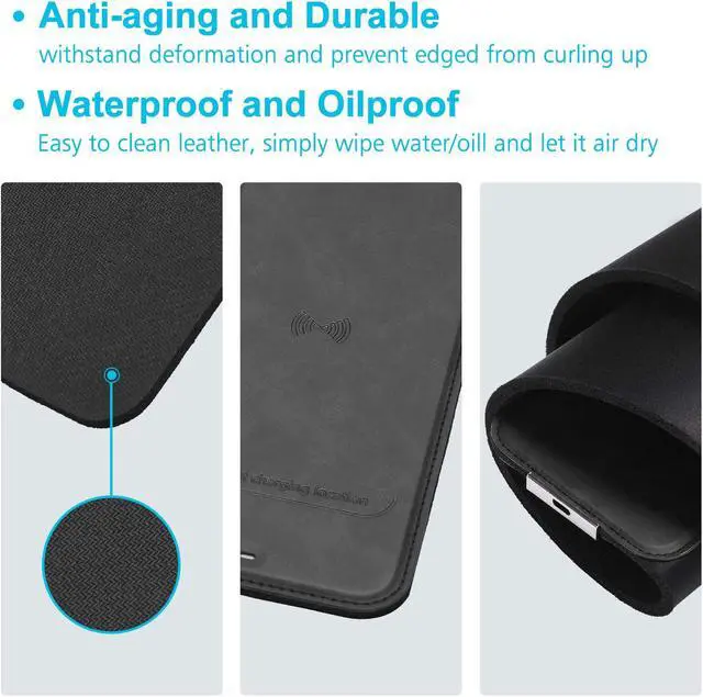 Alt view image 3 of 7 - Wireless Charger Mouse Desk Pad - 31.2" x 11.8" 10W Office Desktop Qi Fast Wireless Charging Waterproof PU Leather Large Mouse Pad Mouse Mat for iPhone 12 Pro 11 Pro/Xs Max/XR Samsung Galaxy S10/S9/S8