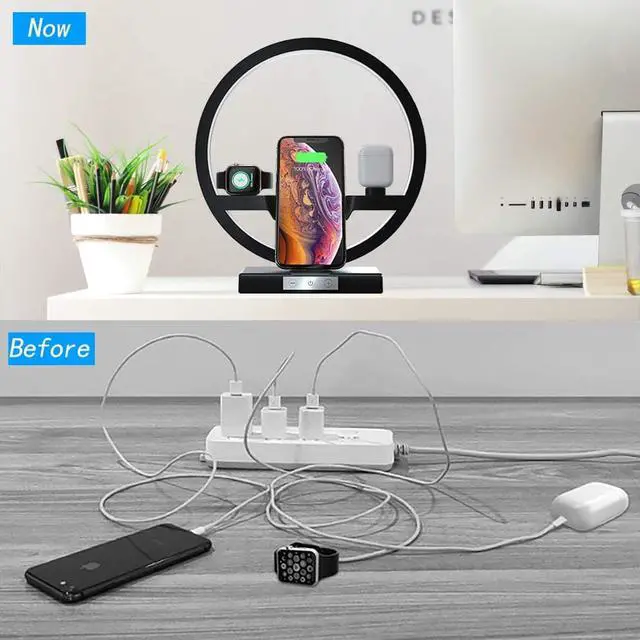 Alt view image 3 of 7 - Wireless Charger Station, 3 in 1 Fast Qi Wireless Charger with Desk Lamp for Apple Watch, Airpods, iPhone 13 Pro Max /12/11/ Pro/Xs Max/XR/X/8 Plus, Samsung and All Qi Devices