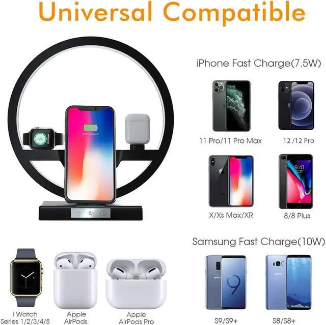 Alt view image 2 of 7 - Wireless Charger Station, 3 in 1 Fast Qi Wireless Charger with Desk Lamp for Apple Watch, Airpods, iPhone 13 Pro Max /12/11/ Pro/Xs Max/XR/X/8 Plus, Samsung and All Qi Devices