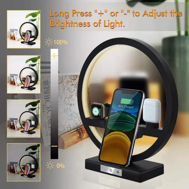 Alt view image 6 of 7 - Wireless Charger Station, 3 in 1 Fast Qi Wireless Charger with Desk Lamp for Apple Watch, Airpods, iPhone 13 Pro Max /12/11/ Pro/Xs Max/XR/X/8 Plus, Samsung and All Qi Devices