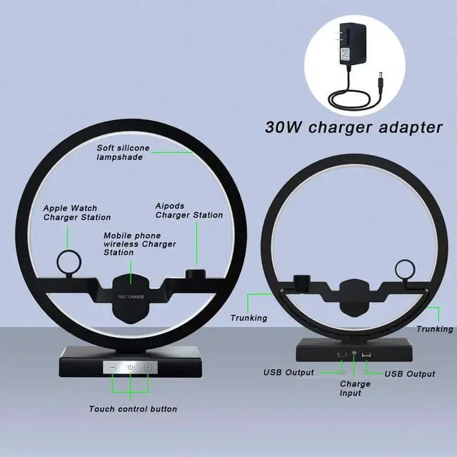 Alt view image 7 of 7 - Wireless Charger Station, 3 in 1 Fast Qi Wireless Charger with Desk Lamp for Apple Watch, Airpods, iPhone 13 Pro Max /12/11/ Pro/Xs Max/XR/X/8 Plus, Samsung and All Qi Devices