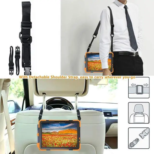 Alt view image 6 of 6 - Heavy Duty Case for Lenovo Tab M10 HD (2nd Gen) 2020, 10.1 Inch Rugged Case with Strap Kickstand Shoulder Belt for TB-X306F/TB-X306X