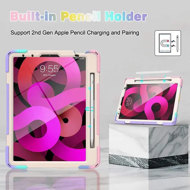 Alt view image 4 of 7 - Case for iPad Air 5 / Air 4 10.9 inch 2022 2020 and iPad Pro 11 inch 2021 2020 2018, Shockproof Cover with Shoulder Strap, Hand Strap, Pencil Holder, Kickstand