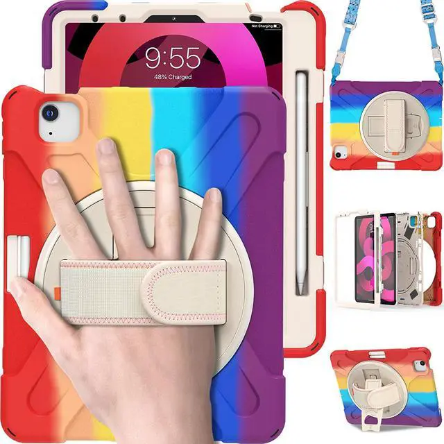 Main image of Case for iPad Air 5 / Air 4 10.9 inch 2022 2020 and iPad Pro 11 inch 2021 2020 2018, Shockproof Cover with Shoulder Strap, Hand Strap, Pencil Holder, Kickstand