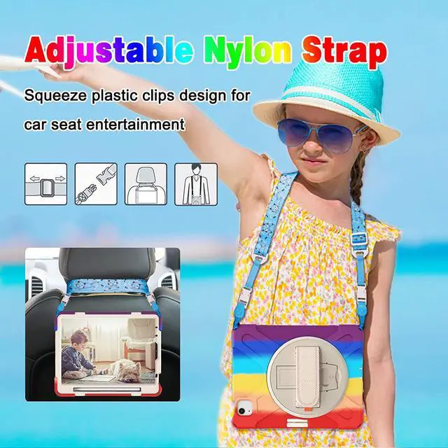 Alt view image 6 of 7 - Case for iPad Air 5 / Air 4 10.9 inch 2022 2020 and iPad Pro 11 inch 2021 2020 2018, Shockproof Cover with Shoulder Strap, Hand Strap, Pencil Holder, Kickstand