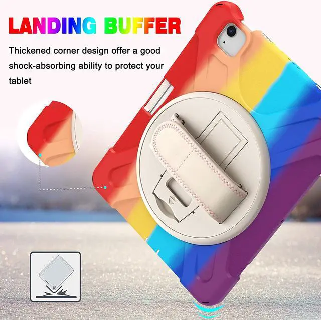 Alt view image 3 of 7 - Case for iPad Air 5 / Air 4 10.9 inch 2022 2020 and iPad Pro 11 inch 2021 2020 2018, Shockproof Cover with Shoulder Strap, Hand Strap, Pencil Holder, Kickstand