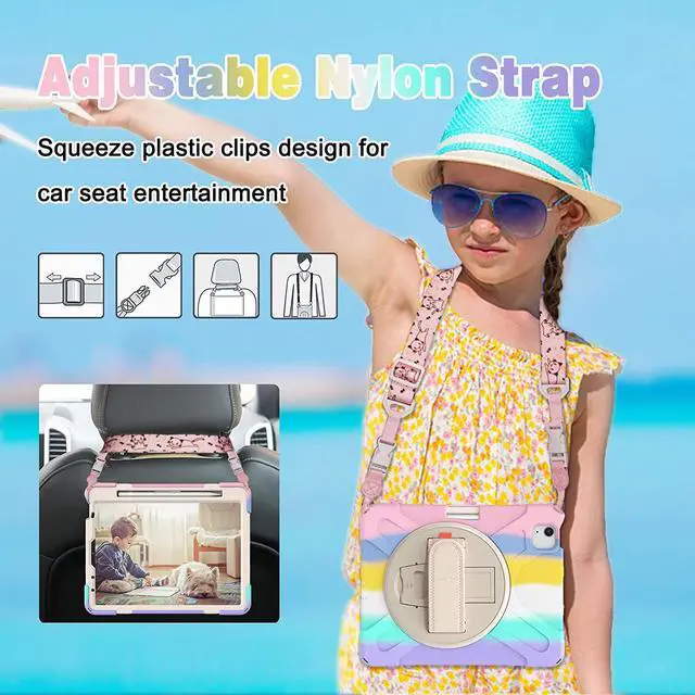 Alt view image 6 of 7 - Case for iPad Air 5 / Air 4 10.9 inch 2022 2020 and iPad Pro 11 inch 2021 2020 2018, Shockproof Cover with Shoulder Strap, Hand Strap, Pencil Holder, Kickstand
