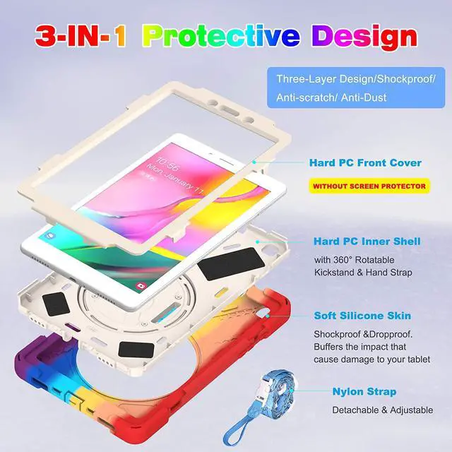 Alt view image 6 of 7 - Samsung Galaxy Tab A 8.0 Case 2019, Heavy Duty Rugged Shockproof Cover with Hand Strap, Kickstand, Shoulder Strap for Galaxy Tab A 8.0 inch 2019 Model SM-T290 SM-T295 SM-T297