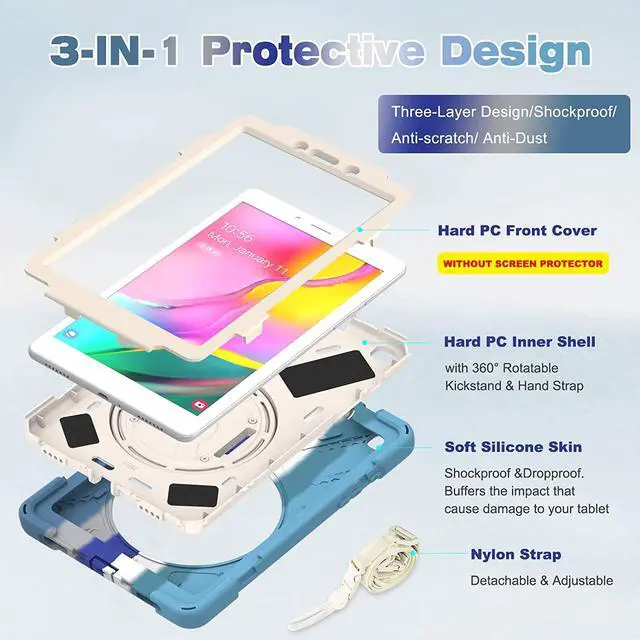 Alt view image 7 of 7 - Samsung Galaxy Tab A 8.0 Case 2019, Heavy Duty Rugged Shockproof Cover with Hand Strap, Kickstand, Shoulder Strap for Galaxy Tab A 8.0 inch 2019 Model SM-T290 SM-T295 SM-T297