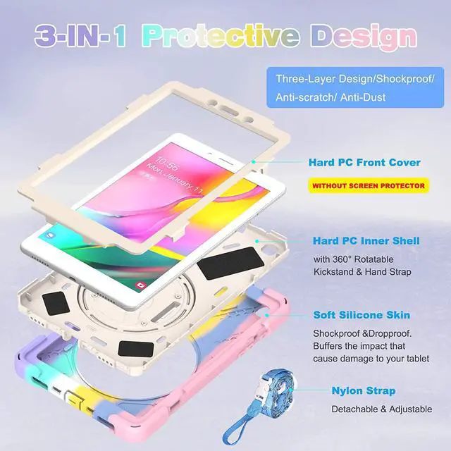 Alt view image 7 of 7 - Samsung Galaxy Tab A 8.0 Case 2019, Heavy Duty Rugged Shockproof Cover with Hand Strap, Kickstand, Shoulder Strap for Galaxy Tab A 8.0 inch 2019 Model SM-T290 SM-T295 SM-T297
