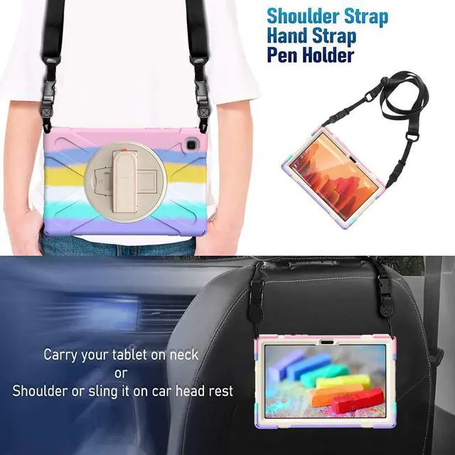 Alt view image 6 of 7 - Case for Samsung Galaxy Tab A7 10.4 inch 2020, Heavy Duty Rugged Shockproof Drop Protection Cover with Stand, Handle Hand Strap & Shoulder Strap for Galaxy Tab A7 10.4 Inch Model SM-T500 / T505 / T507