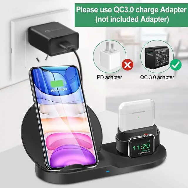 Alt view image 4 of 7 - 3 in 1 Wireless Charger for iPhone 12/12 pro/12 Pro Max/11/11 pro/11 Pro Max/Xs/XS Max/XR/X/8/8P/AirPod/AirPod 2/ AirPods Pro, Watch Wireless Charging Station Stand for iWatch 1/2/3/4/5/6