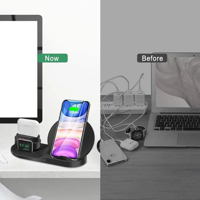 Alt view image 7 of 7 - 3 in 1 Wireless Charger for iPhone 12/12 pro/12 Pro Max/11/11 pro/11 Pro Max/Xs/XS Max/XR/X/8/8P/AirPod/AirPod 2/ AirPods Pro, Watch Wireless Charging Station Stand for iWatch 1/2/3/4/5/6