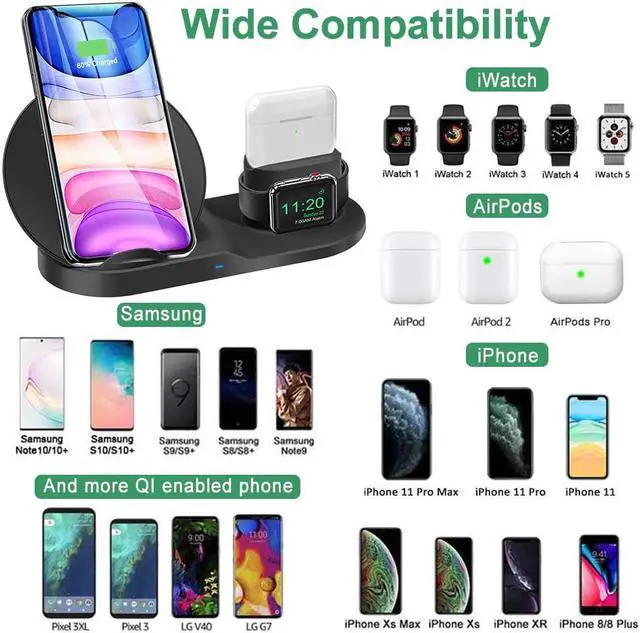 Alt view image 2 of 7 - 3 in 1 Wireless Charger for iPhone 12/12 pro/12 Pro Max/11/11 pro/11 Pro Max/Xs/XS Max/XR/X/8/8P/AirPod/AirPod 2/ AirPods Pro, Watch Wireless Charging Station Stand for iWatch 1/2/3/4/5/6