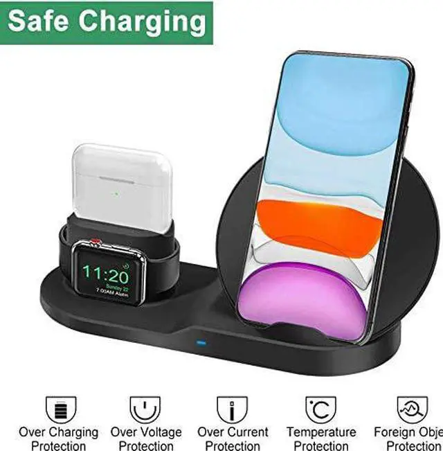 Alt view image 3 of 7 - 3 in 1 Wireless Charger for iPhone 12/12 pro/12 Pro Max/11/11 pro/11 Pro Max/Xs/XS Max/XR/X/8/8P/AirPod/AirPod 2/ AirPods Pro, Watch Wireless Charging Station Stand for iWatch 1/2/3/4/5/6