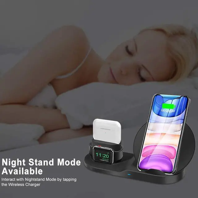 Alt view image 6 of 7 - 3 in 1 Wireless Charger for iPhone 12/12 pro/12 Pro Max/11/11 pro/11 Pro Max/Xs/XS Max/XR/X/8/8P/AirPod/AirPod 2/ AirPods Pro, Watch Wireless Charging Station Stand for iWatch 1/2/3/4/5/6