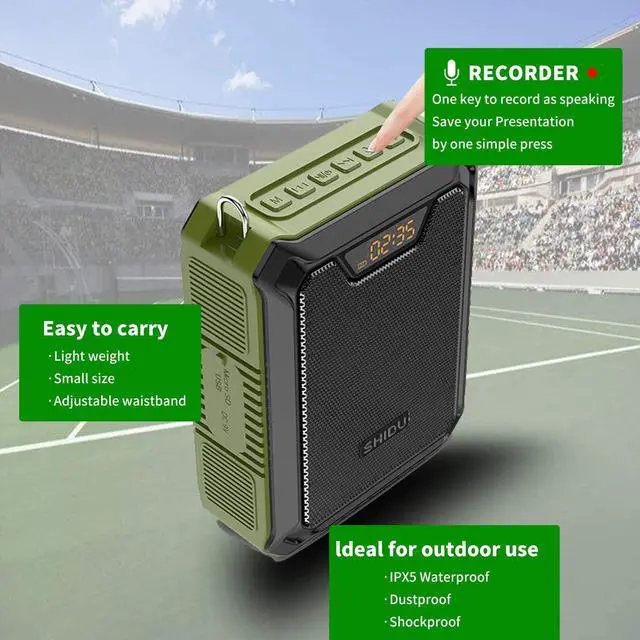 Alt view image 6 of 7 - Voice Amplifier, SHIDU 30W Voice Loudspeaker Bluetooth Speaker with UHF Wireless Mic and Wired Mic Headset IPX6 Waterproof Rechargeable PA System for Teachers, Outdoor