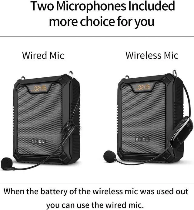 Alt view image 7 of 7 - Voice Amplifier, SHIDU 30W Voice Loudspeaker Bluetooth Speaker with UHF Wireless Mic and Wired Mic Headset IPX6 Waterproof Rechargeable PA System for Teachers, Outdoor