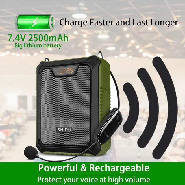 Alt view image 4 of 7 - Voice Amplifier, SHIDU 30W Voice Loudspeaker Bluetooth Speaker with UHF Wireless Mic and Wired Mic Headset IPX6 Waterproof Rechargeable PA System for Teachers, Outdoor