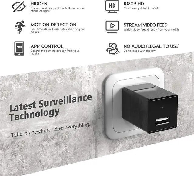 Alt view image 4 of 7 - Spy camera USB Phone charger 1080p HD hidden camera, WiFi Wireless wall plug USB Charger [Motion Detection, AC Adapter, Remote App Control] Nanny camera |Home, Kids, Baby, Pet monitoring cam