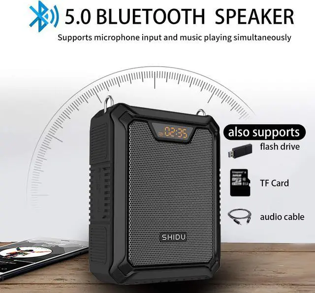 Alt view image 4 of 7 - Voice Amplifier, SHIDU 30W Voice Loudspeaker Bluetooth Speaker with UHF Wireless Mic and Wired Mic Headset IPX6 Waterproof Rechargeable PA System for Teachers, Outdoor