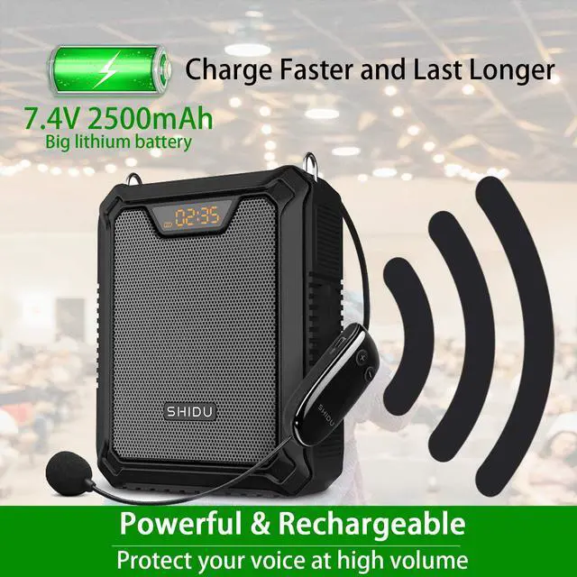 Alt view image 3 of 7 - Voice Amplifier, SHIDU 30W Voice Loudspeaker Bluetooth Speaker with UHF Wireless Mic and Wired Mic Headset IPX6 Waterproof Rechargeable PA System for Teachers, Outdoor