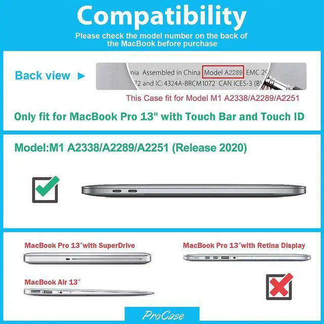 Alt view image 2 of 7 - MacBook Pro 13 Case 2020 Release A2338 M1 A2289 A2251, Hard Case Shell Cover and Keyboard Skin Cover for MacBook Pro 13 Inch Model M1 A2338 A2289 A2251