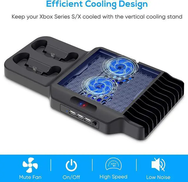 Alt view image 2 of 7 - Vertical Stand for Xbox Series X / S with Cooling Fan, Charging Station for Xbox Series X / S with Controller Charger Dock and Game Rack Storage Organizer 3 USB Ports