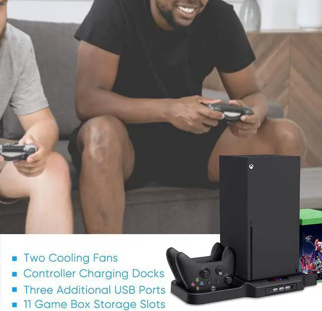 Alt view image 7 of 7 - Vertical Stand for Xbox Series X / S with Cooling Fan, Charging Station for Xbox Series X / S with Controller Charger Dock and Game Rack Storage Organizer 3 USB Ports