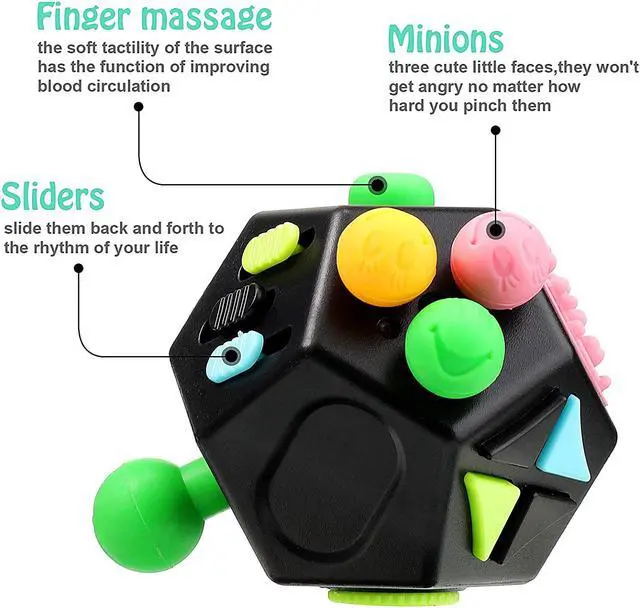 Alt view image 4 of 7 - 4 Pieces Handheld Mini Fidget Toy Set Include 12-Side Fidget Toy Cube, Infinity Cube, Cam Fidget Controller Pad, Decompression Ring for Teens, Adults to Relieve Pressure, Anxiety