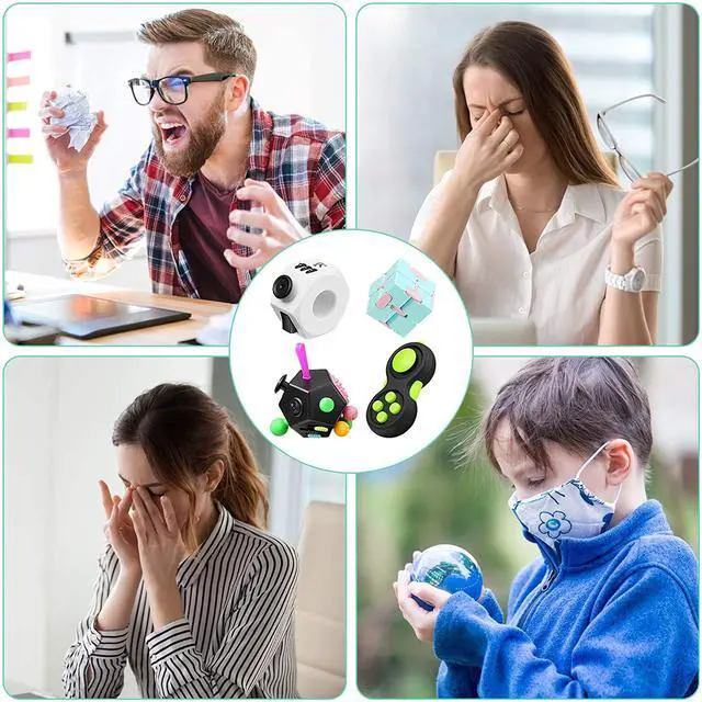 Alt view image 7 of 7 - 4 Pieces Handheld Mini Fidget Toy Set Include 12-Side Fidget Toy Cube, Infinity Cube, Cam Fidget Controller Pad, Decompression Ring for Teens, Adults to Relieve Pressure, Anxiety